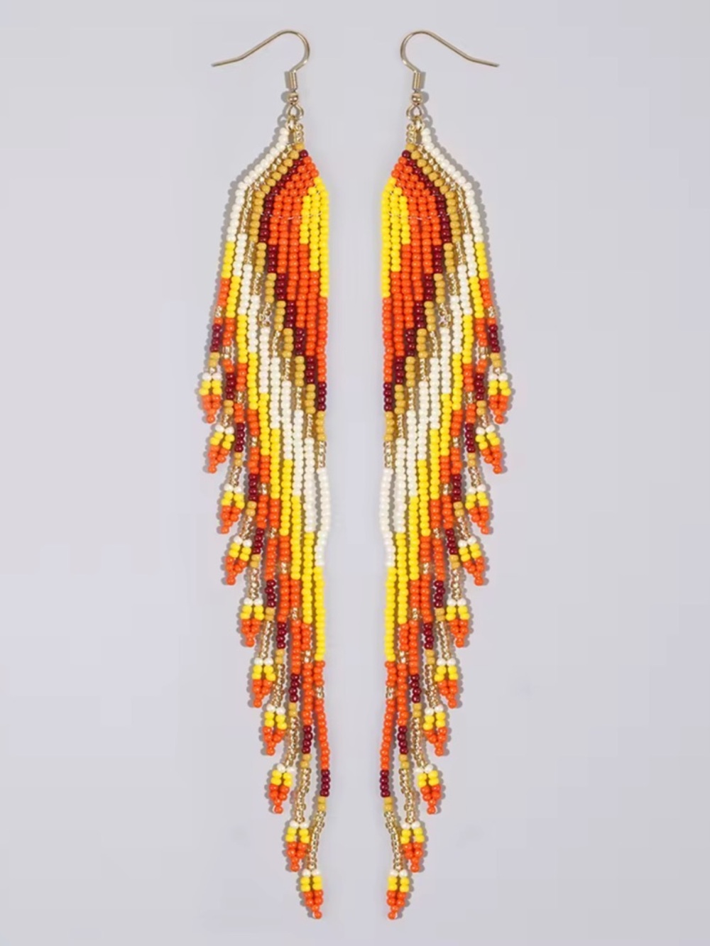 Handmade Beaded Fringe Earrings in Yellow & Orange